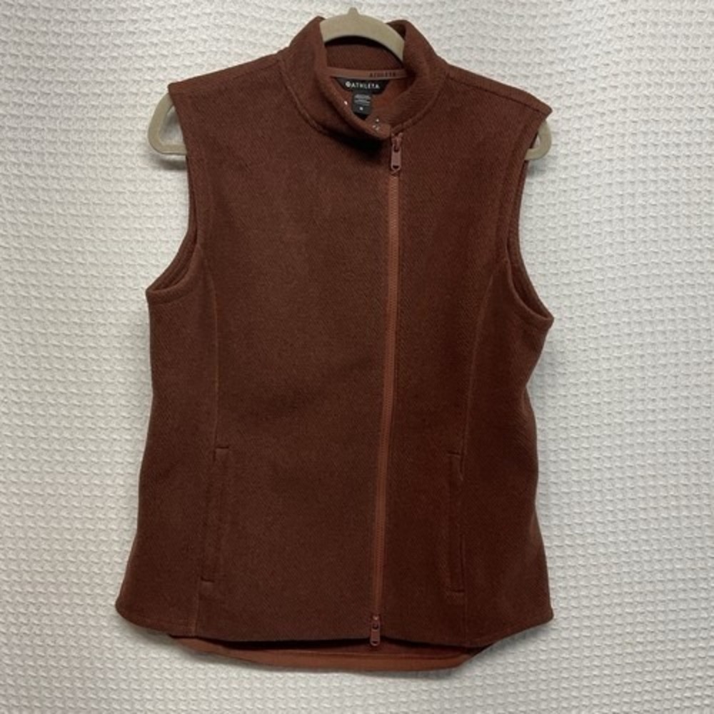 Athleta Rust Red Stroll Fleece FullZip Trail Running Vest Jacket Women M Vietnam
